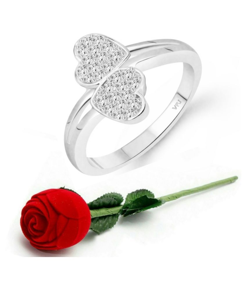     			Vighnaharta  Glory Double Heart Rhodium Plated (CZ)  Ring with Scented Velvet Rose Ring Box for women and girls and your Valentine.