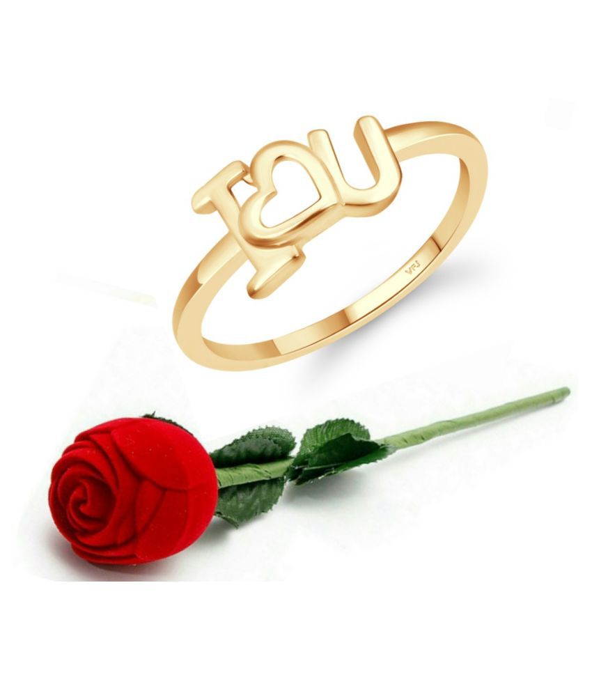     			Vighnaharta Initial I LOVE YOU  (CZ) Gold Plated Ring For Girls with Scented Velvet Rose Ring Box for women and girls and your Valentine.