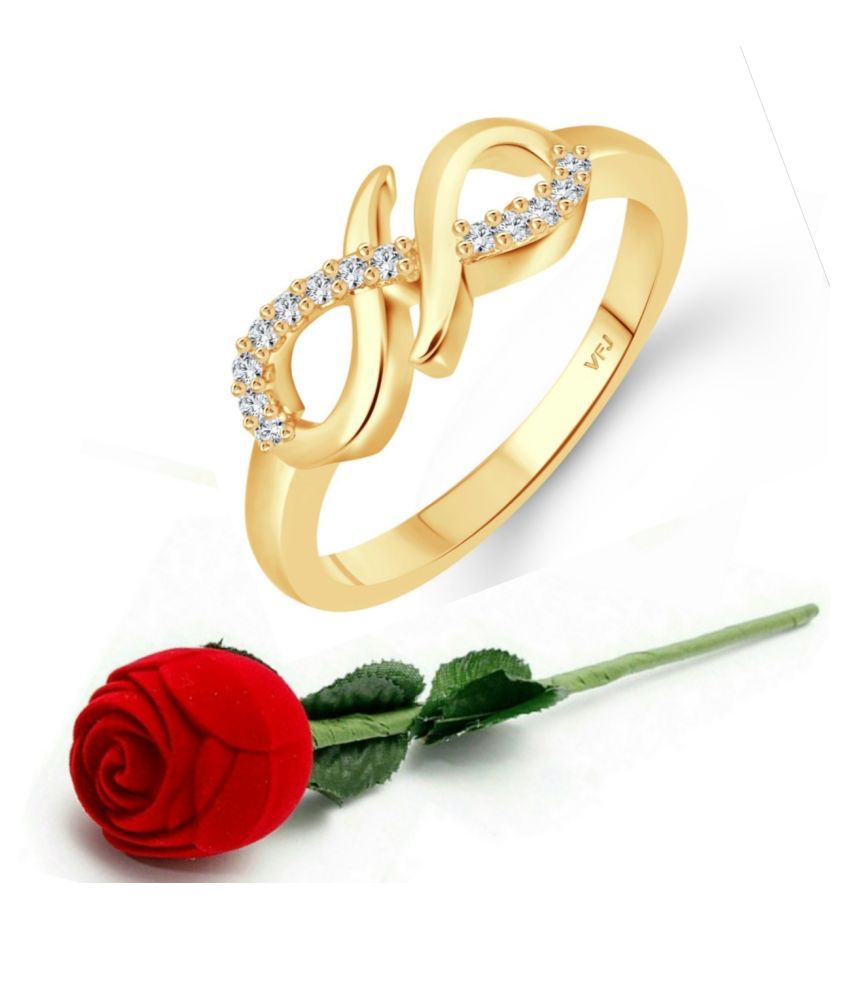    			Vighnaharta Stylish (CZ) Gold Plated  Ring with Scented Velvet Rose Ring Box for women and girls and your Valentine.