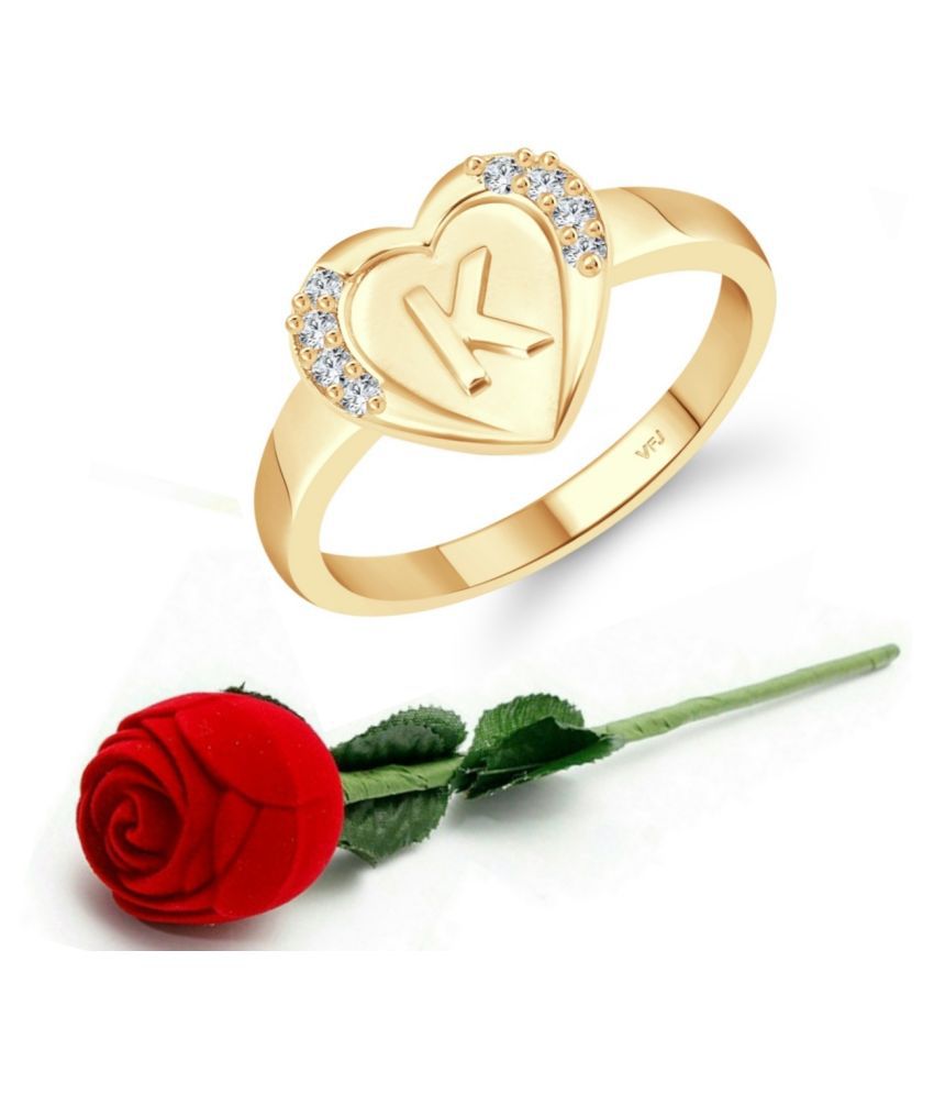     			Vighnaharta cz alloy Gold plated Valentine collection Initial '' K '' Letter in heart ring alphabet collection  with Scented Velvet Rose Ring Box for women and girls and your Valentine.