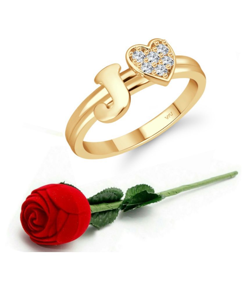     			Vighnaharta cz alloy Gold plated Valentine collection Initial '' J '' Letter with heart ring alphabet collection  with Scented Velvet Rose Ring Box for women and girls and your Valentine.