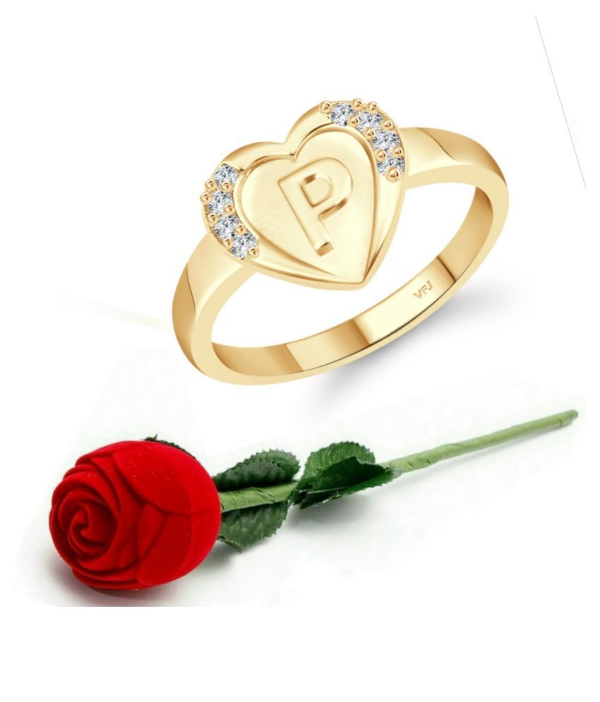     			Vighnaharta cz alloy Gold plated Valentine collection Initial '' P '' Letter in heart ring alphabet collection  with Scented Velvet Rose Ring Box for women and girls and your Valentine.