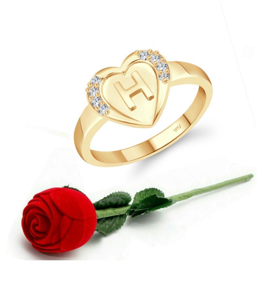     			Vighnaharta cz alloy Gold plated Valentine collection Initial '' H '' Letter in heart ring alphabet collection  with Scented Velvet Rose Ring Box for women and girls and your Valentine.