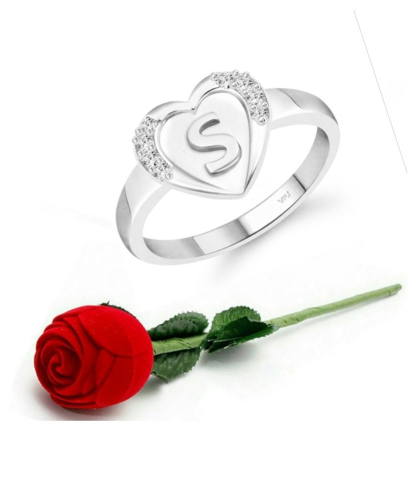     			Vighnaharta cz alloy Rhodium plated Valentine collection Initial '' S '' Letter in heart ring alphabet collection  with Scented Velvet Rose Ring Box for women and girls and your Valentine.