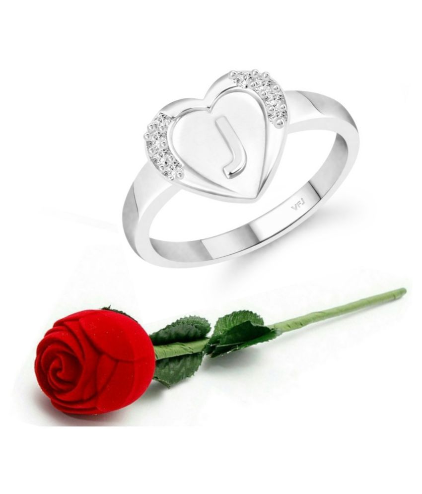     			Vighnaharta cz alloy Rhodium plated Valentine collection Initial '' J '' Letter in heart ring alphabet collection  with Scented Velvet Rose Ring Box for women and girls and your Valentine.
