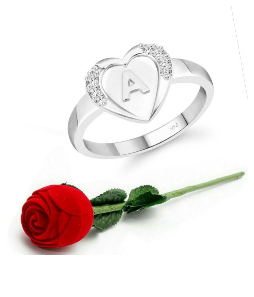     			Vighnaharta cz alloy Rhodium plated Valentine collection Initial '' A '' Letter in heart ring alphabet collection  with Scented Velvet Rose Ring Box for women and girls and your Valentine.