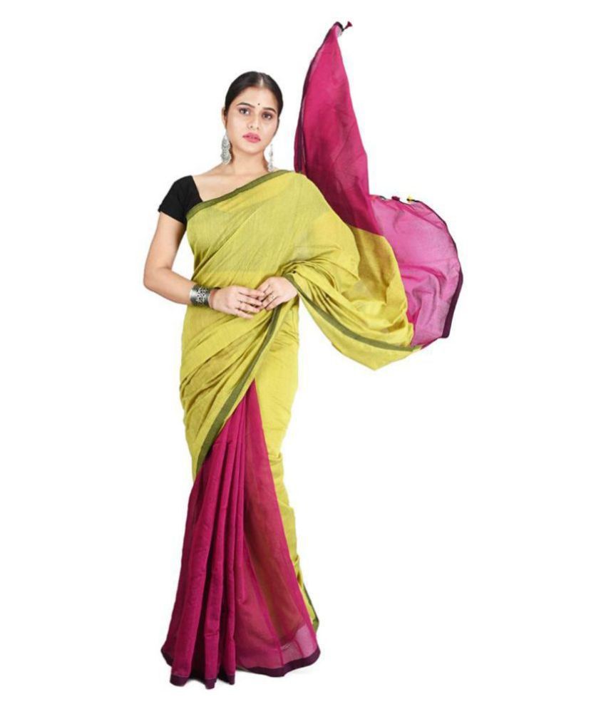     			Desh Bidesh Green,Pink,Yellow Bengal Handloom Saree