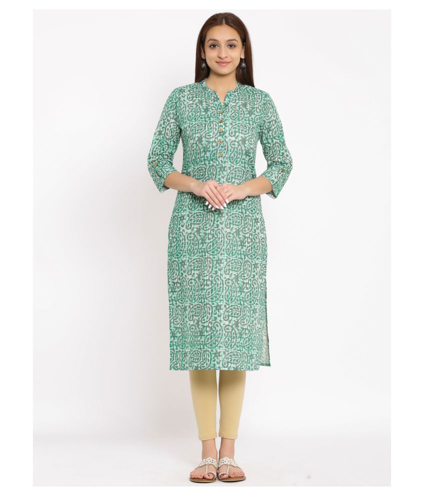     			SAART BUNAAI Green Cotton Straight Kurti