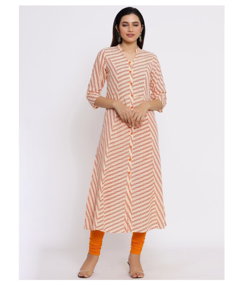     			SAART BUNAAI - Orange Cotton Blend Women's Straight Kurti ( Pack of 1 )