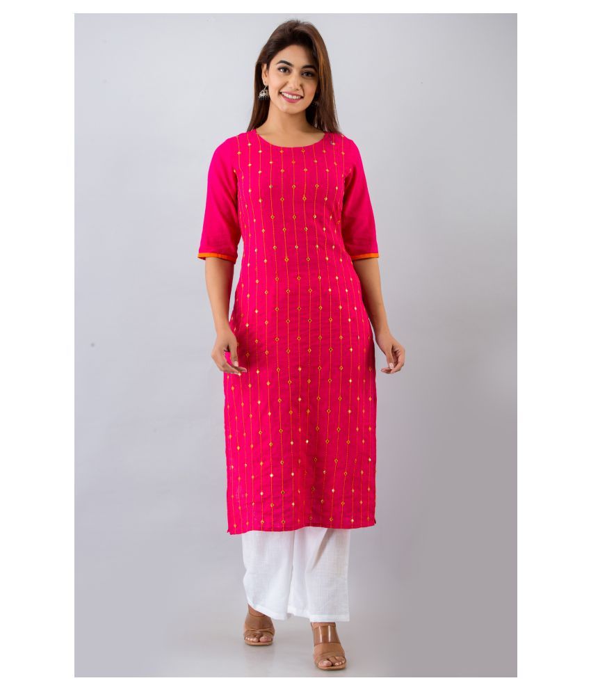     			SAART BUNAAI Pink Cotton Straight Kurti