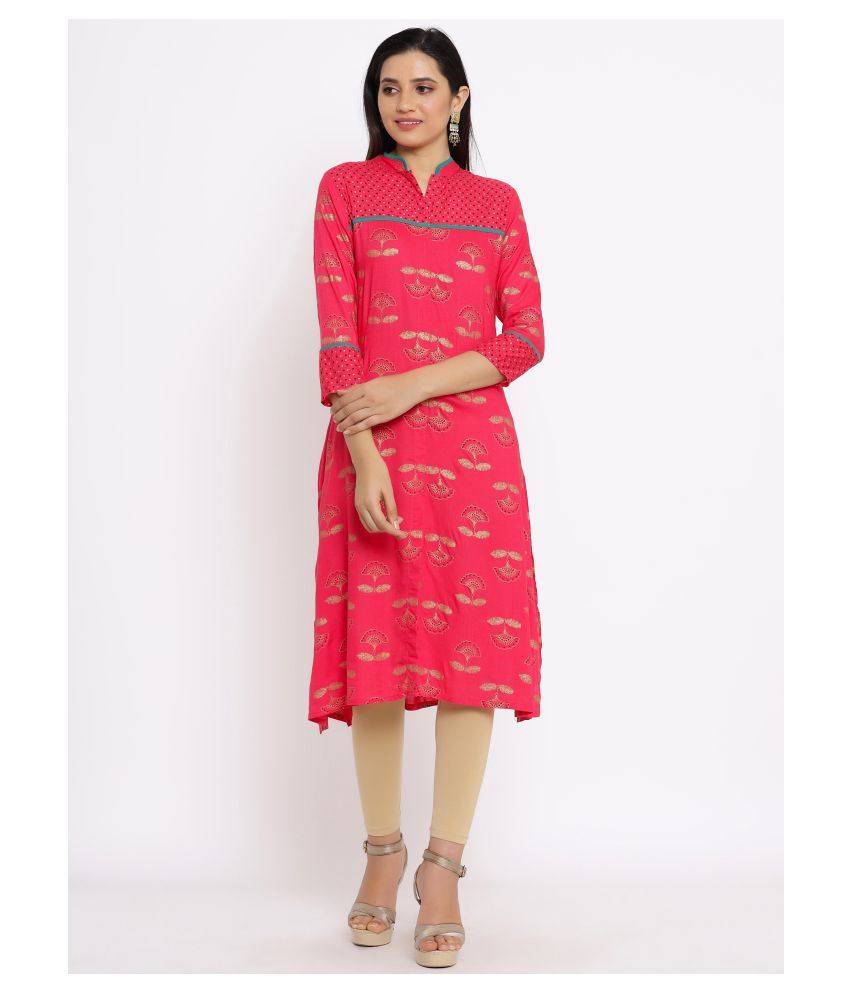     			SAART BUNAAI - Red Rayon Women's Front Slit Kurti