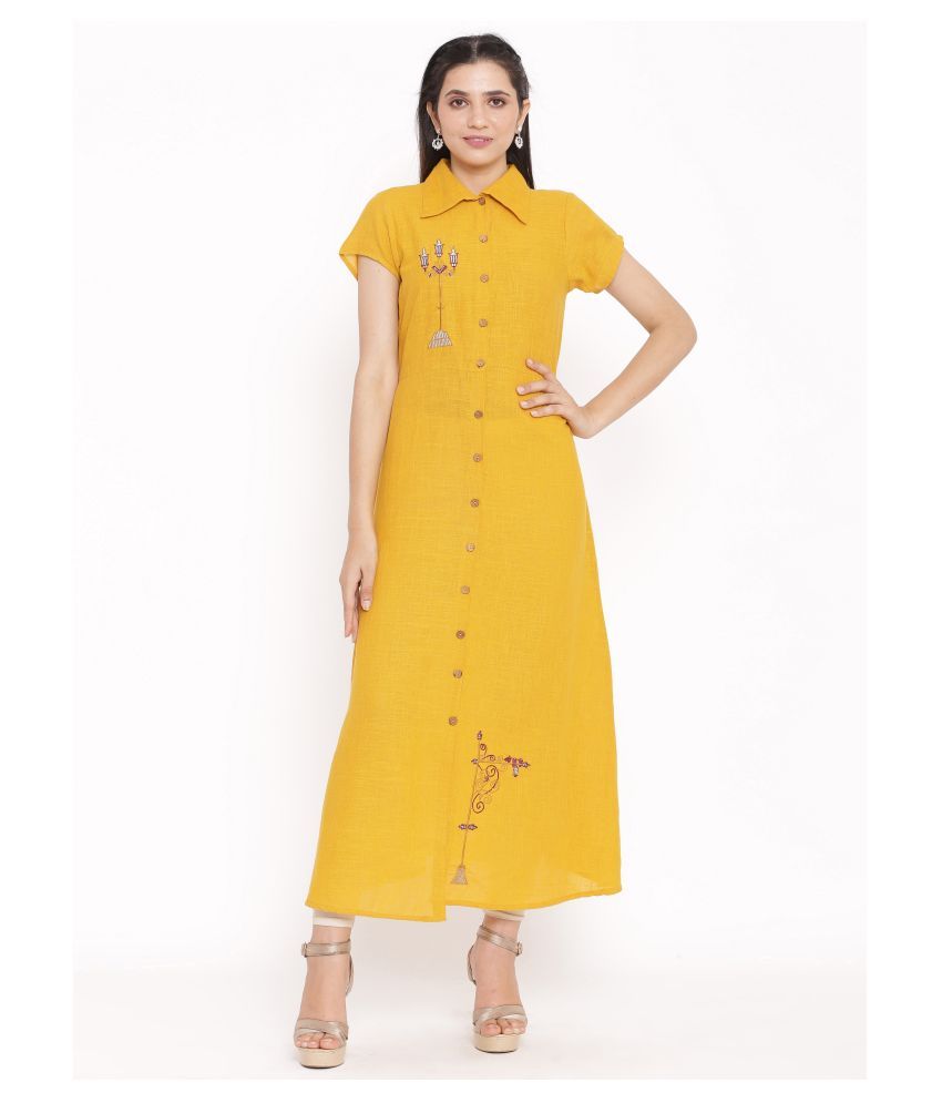     			SAART BUNAAI - Yellow Cotton Women's A-line Kurti ( Pack of 1 )