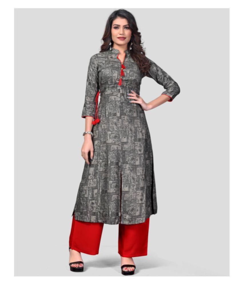     			Vbuyz Rayon Kurti With Palazzo - Stitched Suit