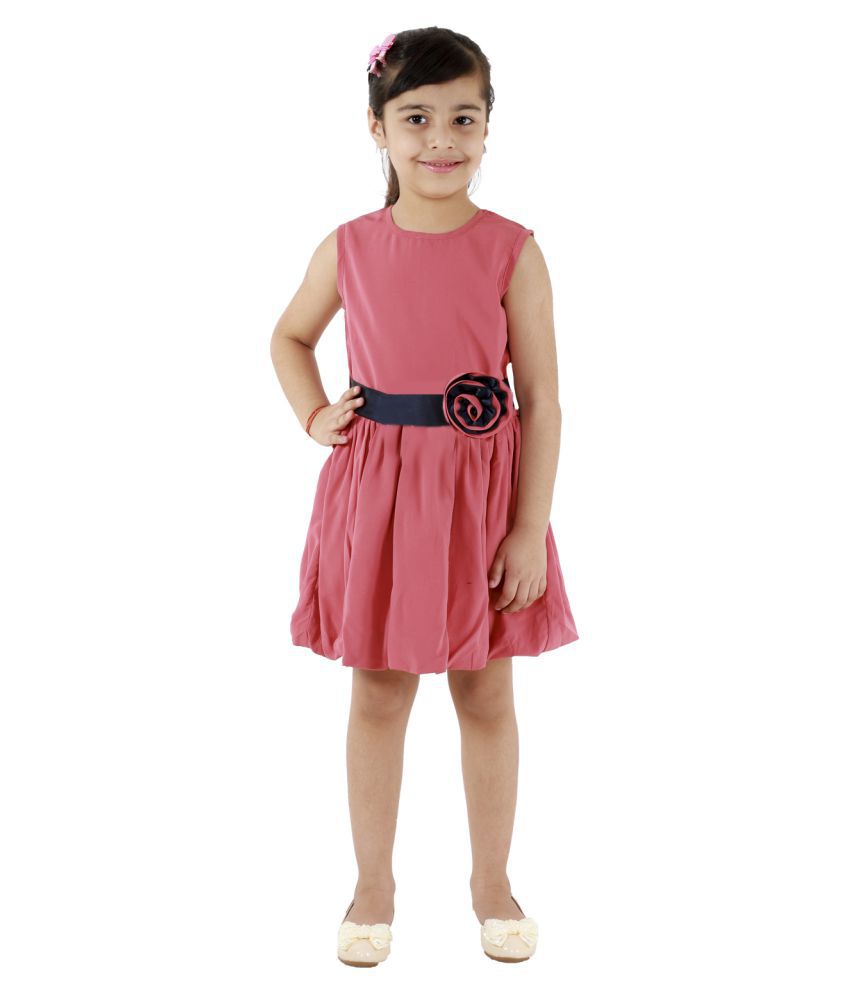     			Kids Cave Dress for girls Fit And Flare Regular Fit Knee Length Fabric Polycrepe Frock Dress(Color_Pink,Size_3 Years to 12 Years)