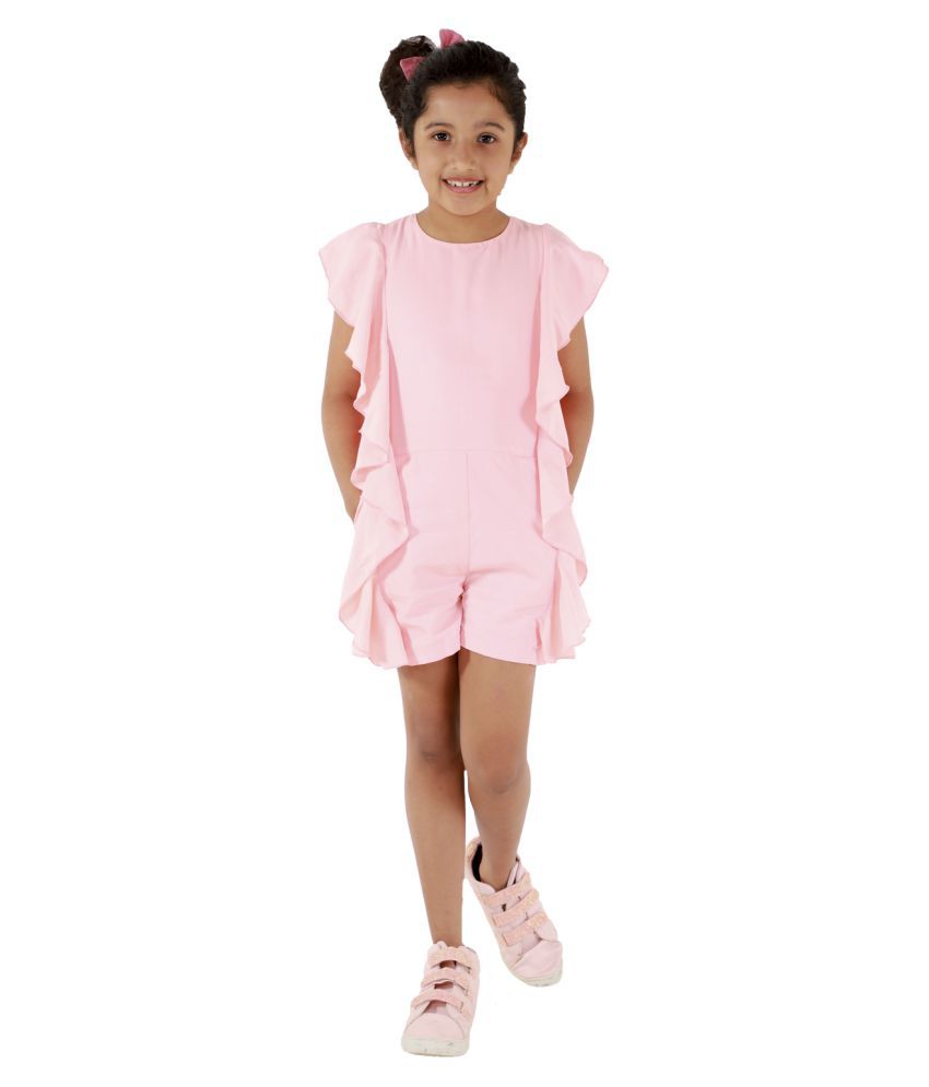    			Kids Cave Dungaree jumpsuits for girls above Knee Length Fabric Polycrepe(Color_Pink, Size_3 Years to 12 Years)