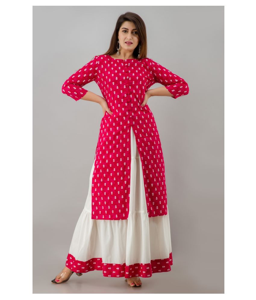     			SAART BUNAAI - Pink Front Slit Cotton Blend Women's Stitched Salwar Suit ( Pack of 1 )
