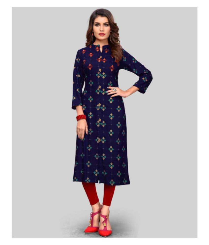     			Vbuyz - Blue Rayon Women's Straight Kurti ( Pack of 1 )