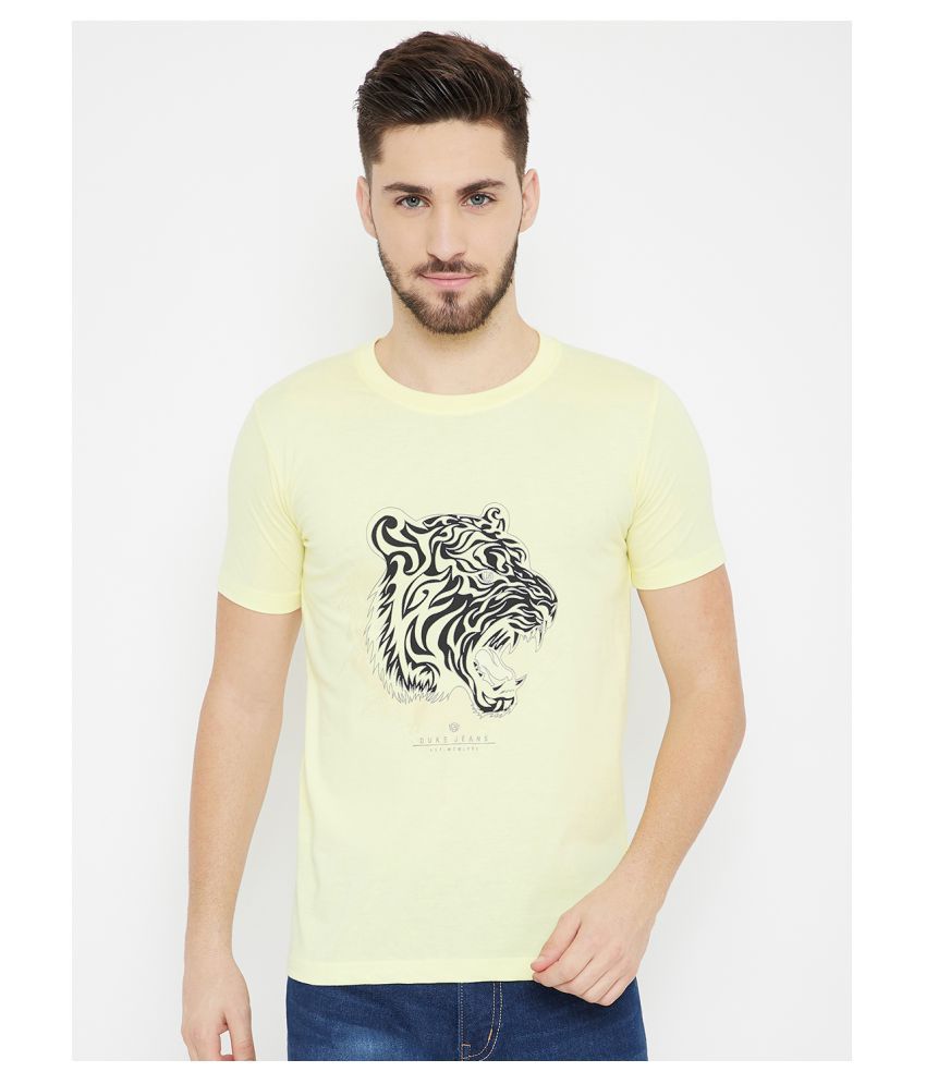     			Duke Cotton Blend Yellow Printed T-Shirt