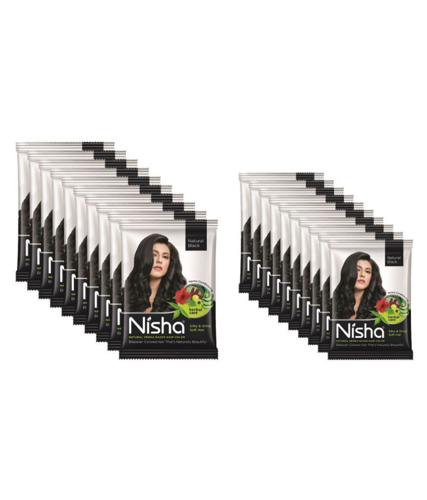     			Nisha Natural Henna Based Hair Color Powder Permanent Hair Color Black 10Gm And 25Gm Each Sachet 350 g Pack of 10