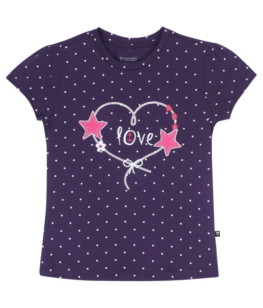     			Proteens Girls Dark Purple Printed Round Neck Tshirts