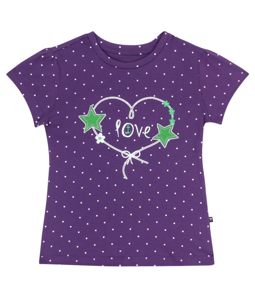     			Proteens Girls Purple Printed Round Neck Tshirts