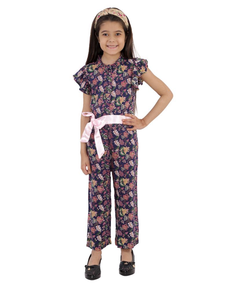     			Kids Cave - Navy Blue Rayon Girls Jumpsuit ( Pack of 1 )
