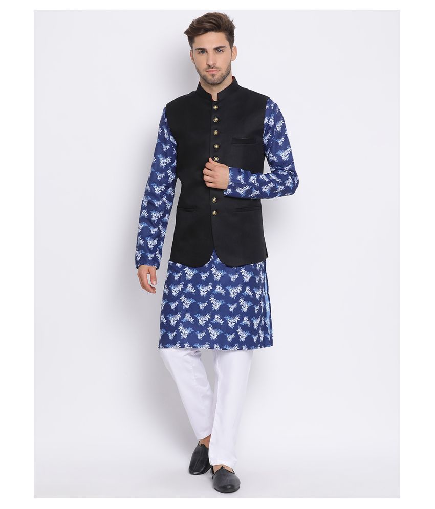     			Hangup Black Polyester Blend Kurta Pyjama Set