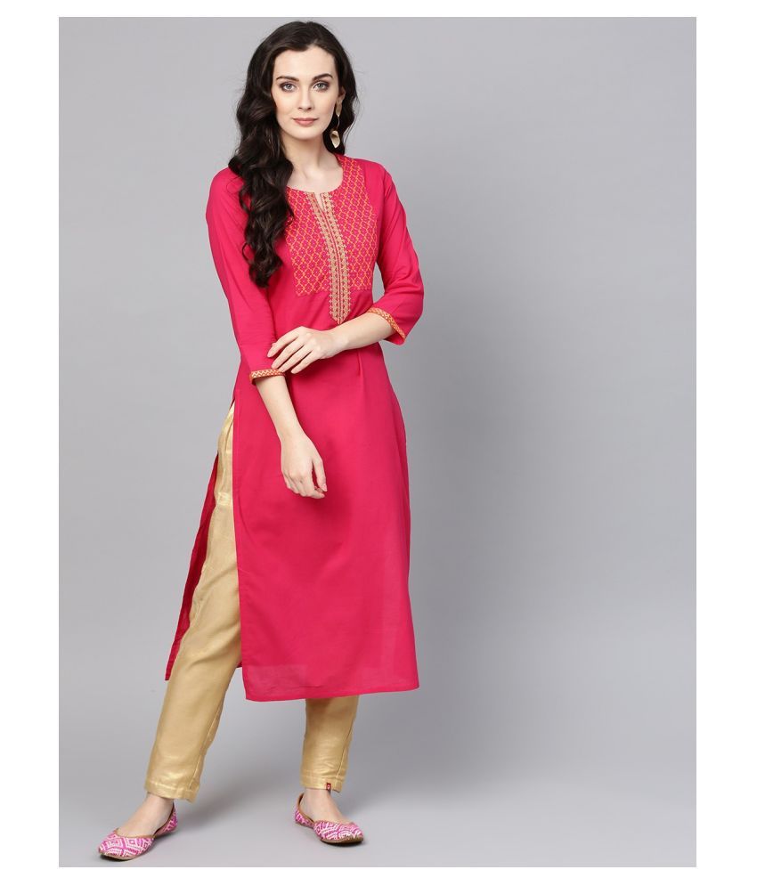     			KSUT Pink Cotton Blend Straight Kurti