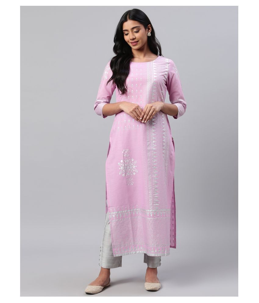     			KSUT Pink Cotton Straight Kurti