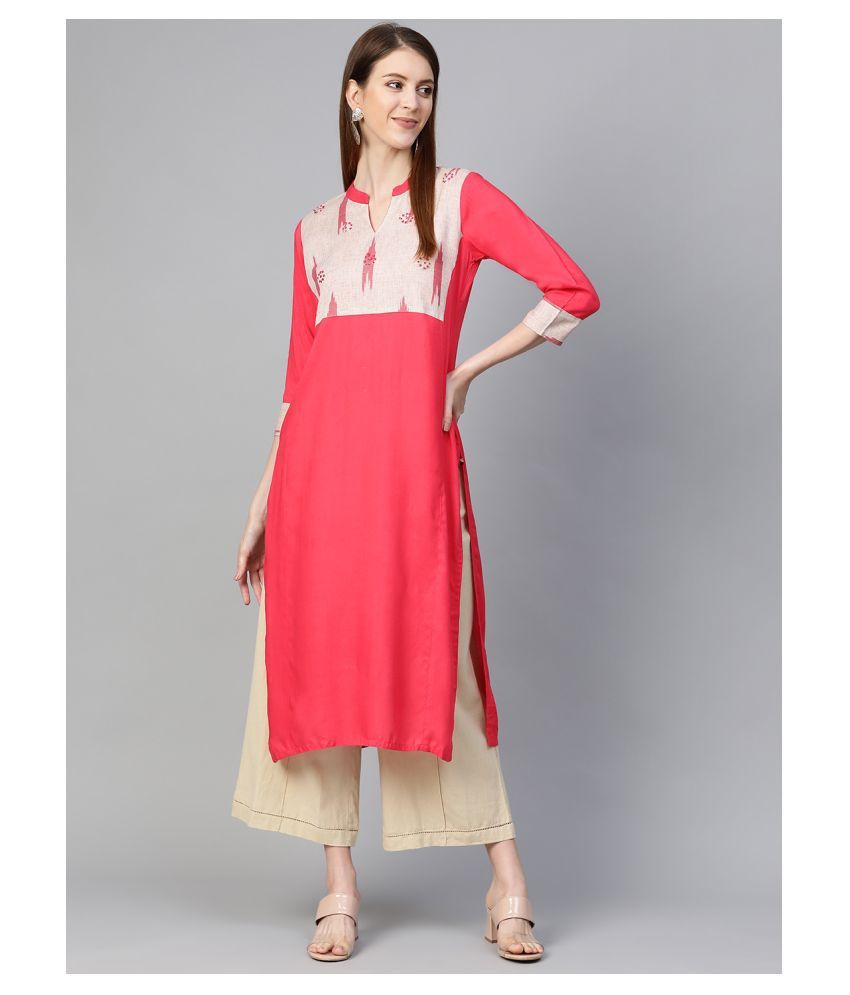     			KSUT Pink Viscose Straight Kurti