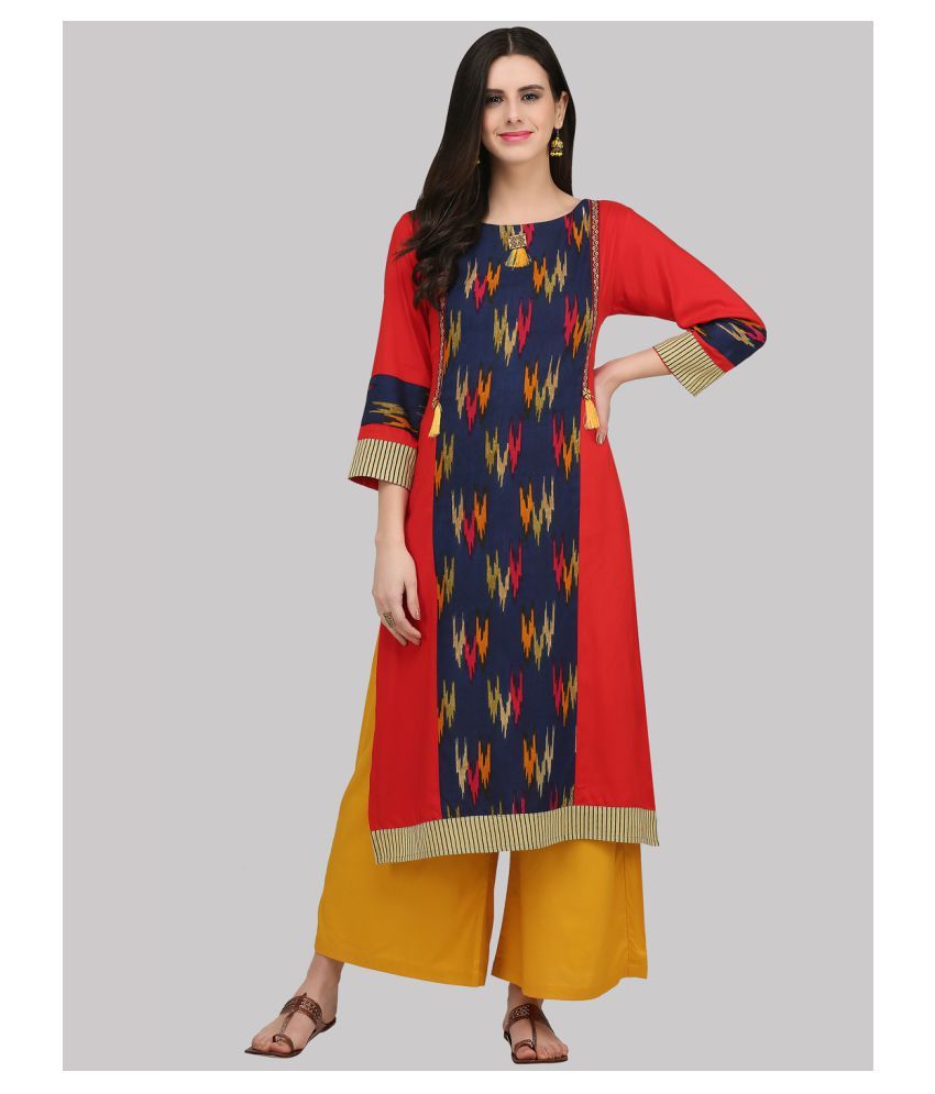     			KSUT Red Viscose Straight Kurti