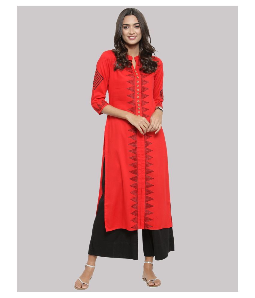     			KSUT Red Viscose Straight Kurti