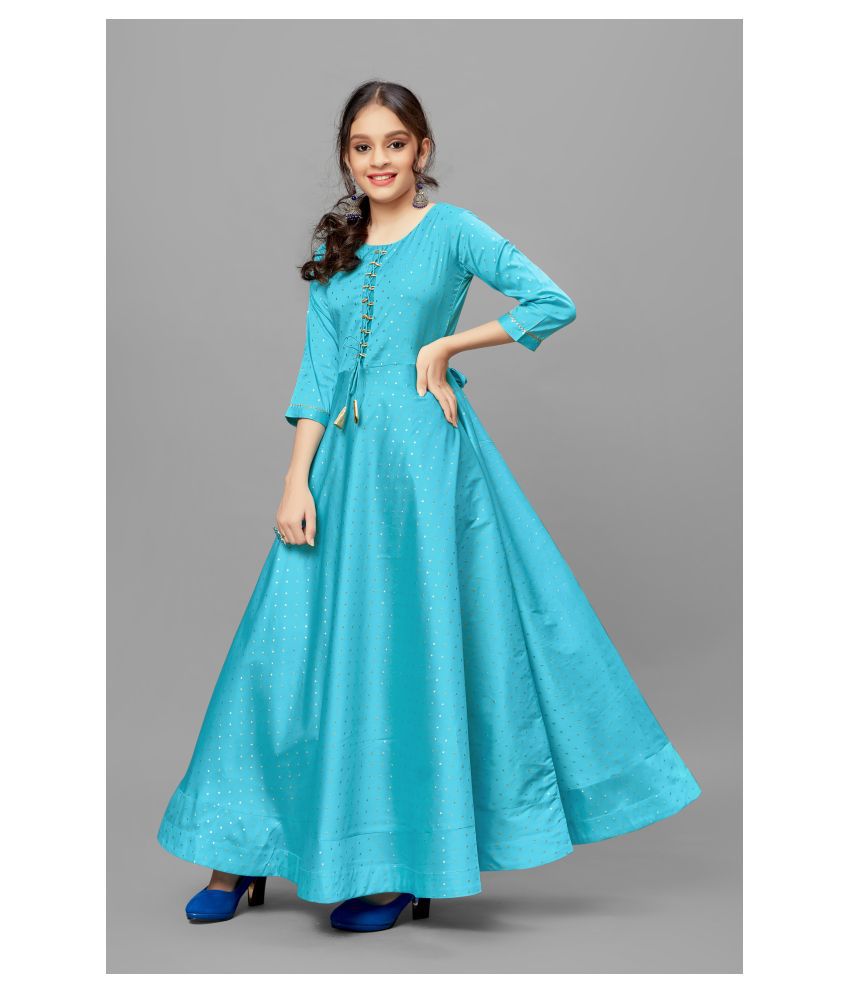     			Fashion Dream - Sky Blue Cotton Blend Girl's Gown ( Pack of 1 )