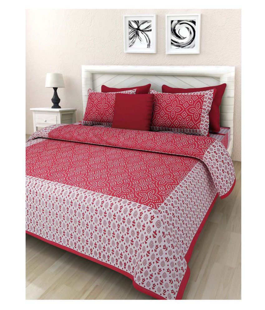     			Frionkandy - Red Cotton Double Bedsheet with 2 Pillow Covers