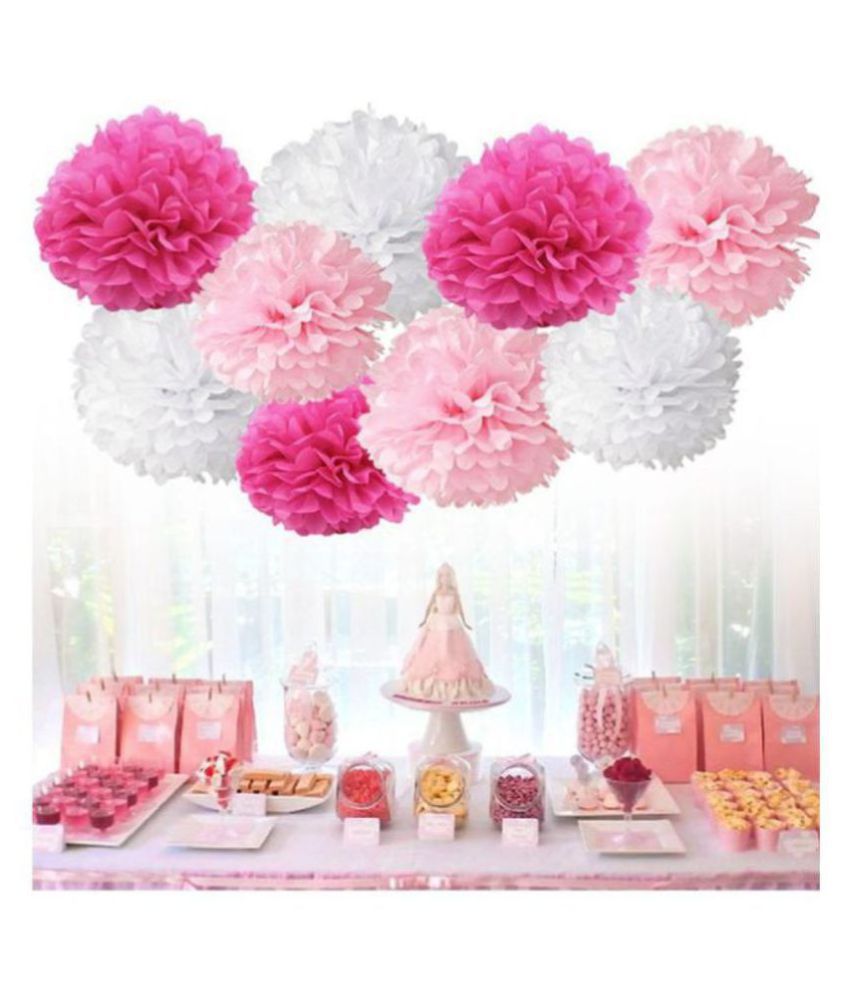 Chocozone DIY Pom Pom Flower Party Party Supplies Birthday Items for Girls ( Shades of Pink) Pack of 4 - Chocozone DIY Pom Pom Flower Party Props Party