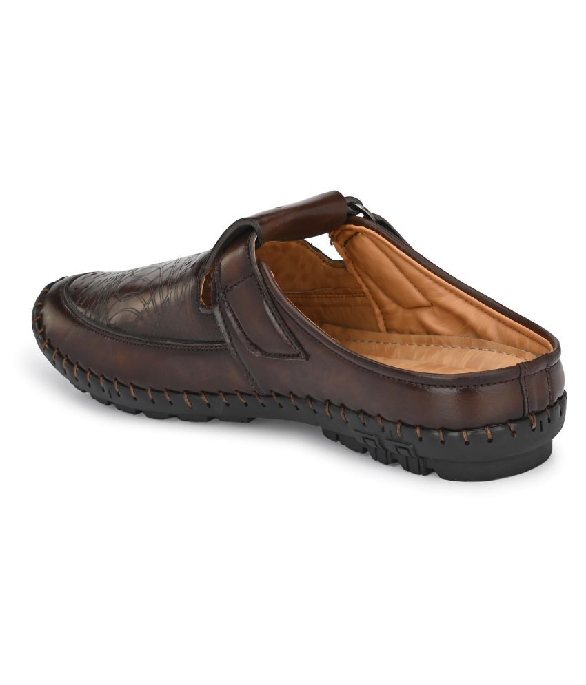 bucik men brown synthetic slip on leather sandals