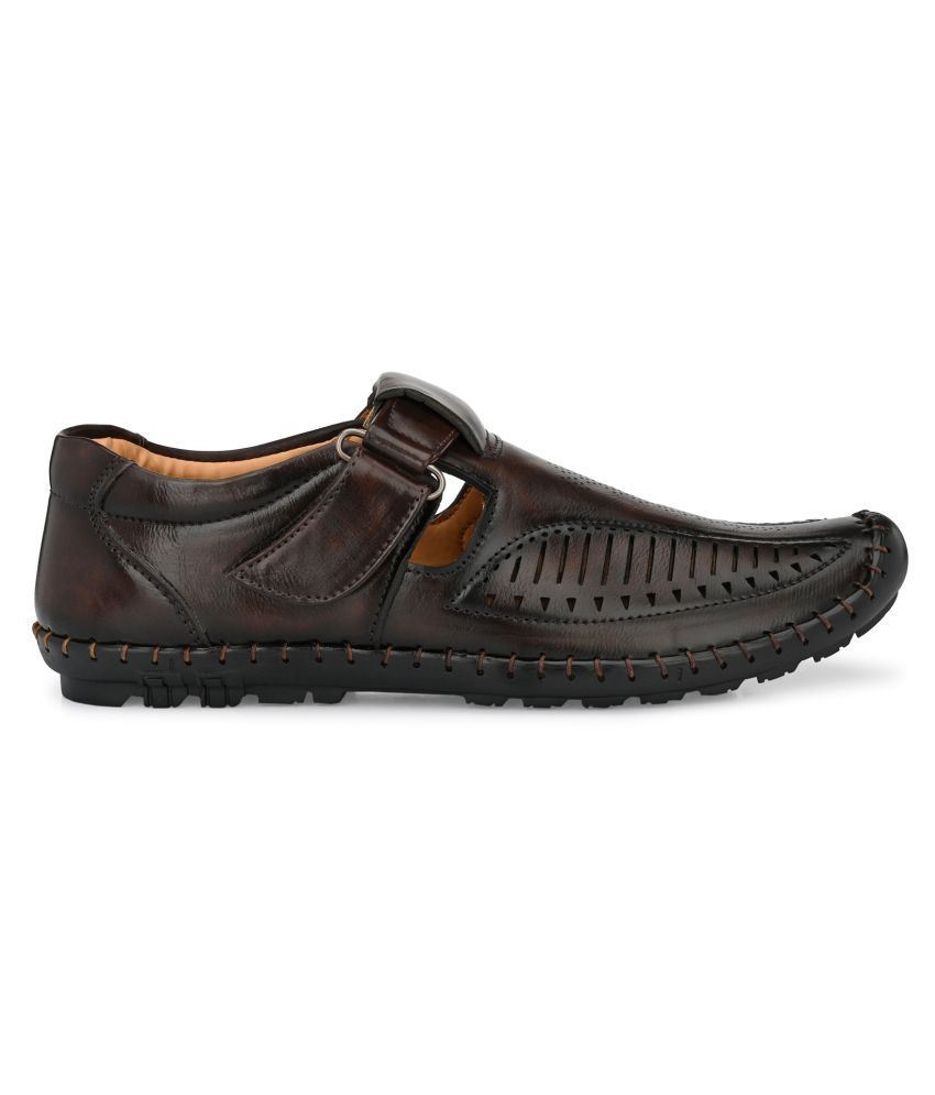 bucik men brown synthetic slip on leather sandals