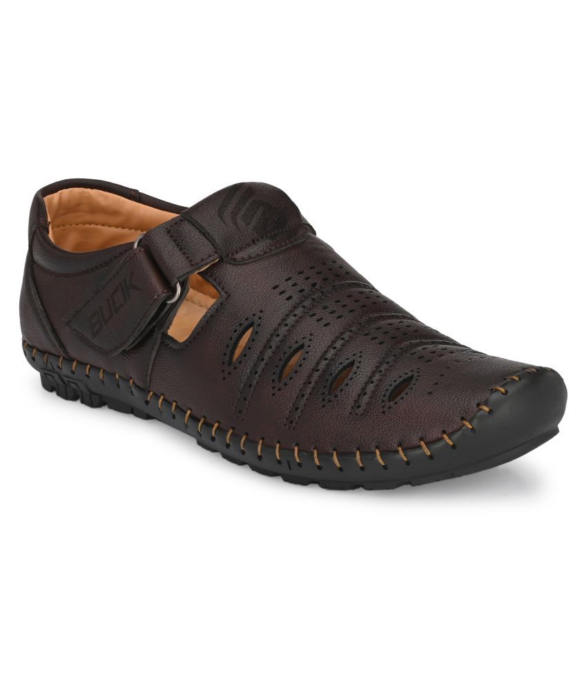 bucik men brown synthetic slip on leather sandals