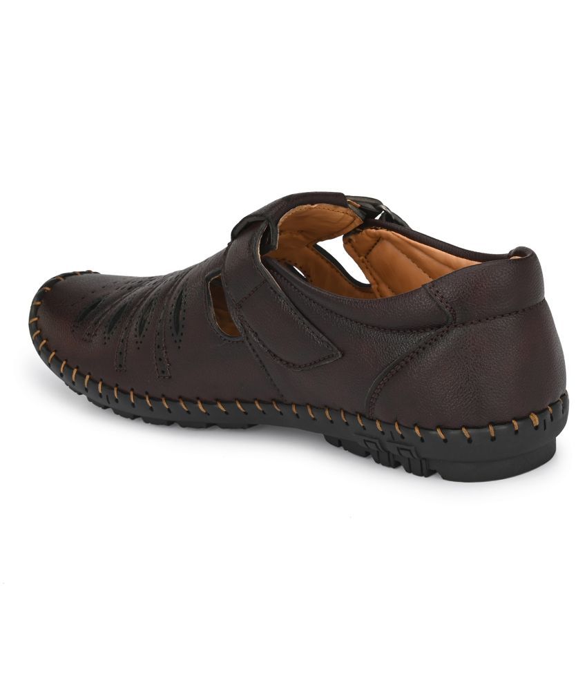 bucik men brown synthetic slip on leather sandals