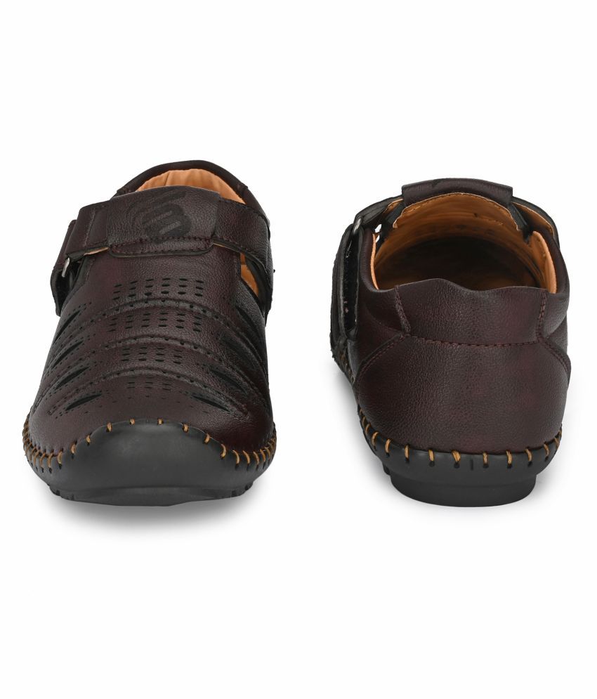 bucik men brown synthetic slip on leather sandals