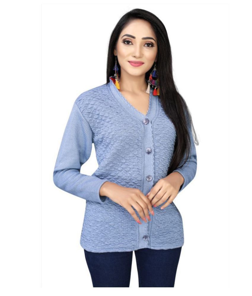 RASIKAA Acro Wool Blue Buttoned Cardigans