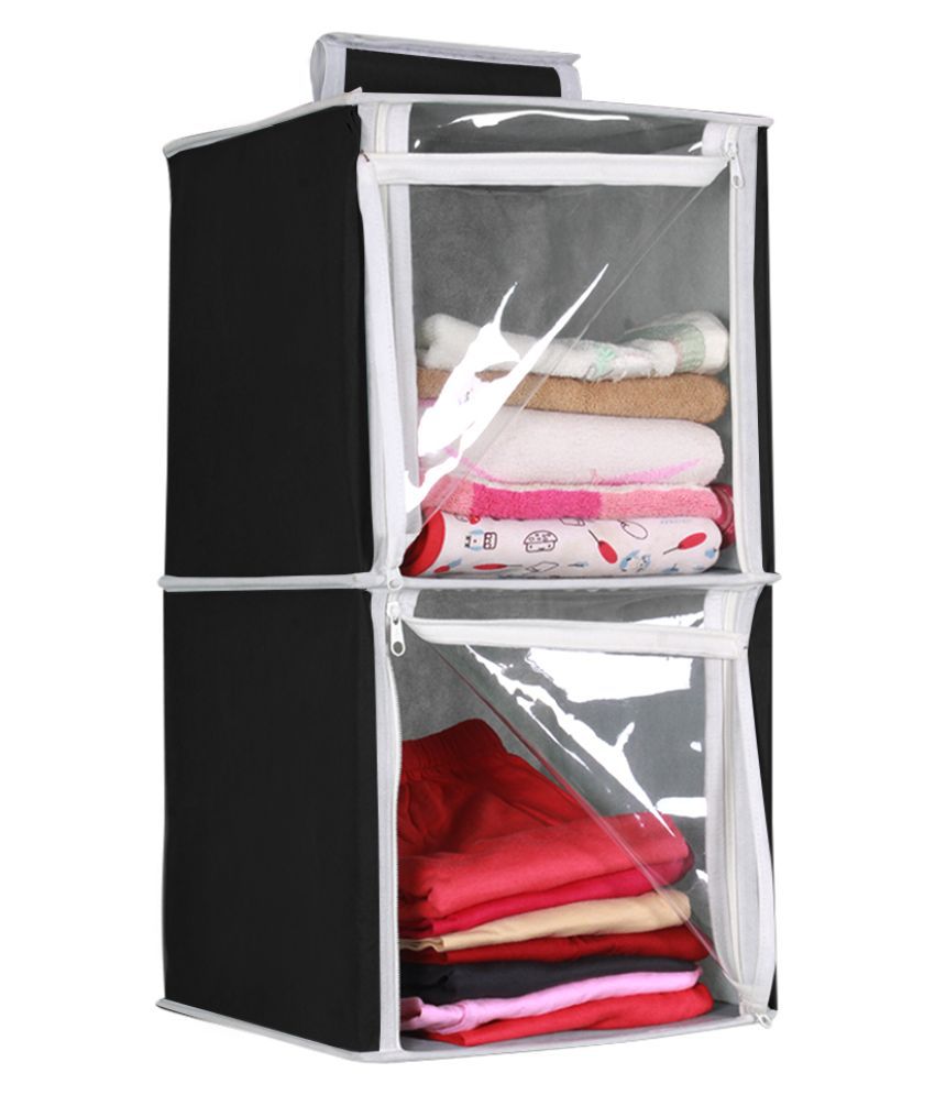     			PrettyKrafts 2 Tiers with Transparent Front Clothes Hanging Organizer, Wardrobe for Regular Garments, Shoes Storage Cupboard, Hanger Bag