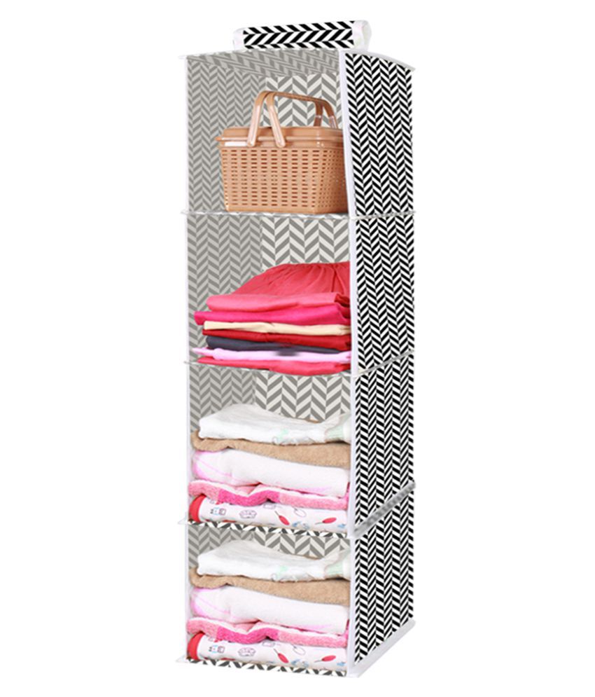     			4 Tiers with Transparent Front Clothes Hanging Organizer, Wardrobe for Regular Garments, Shoes Storage Cupboard, Hanger Bag