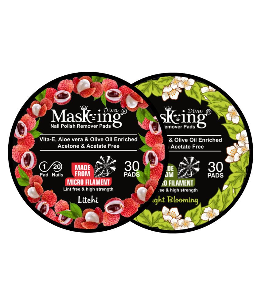 Masking Diva Litchi & Night Blooming Nail Paint Remover Pads 90 mL Pack of 2