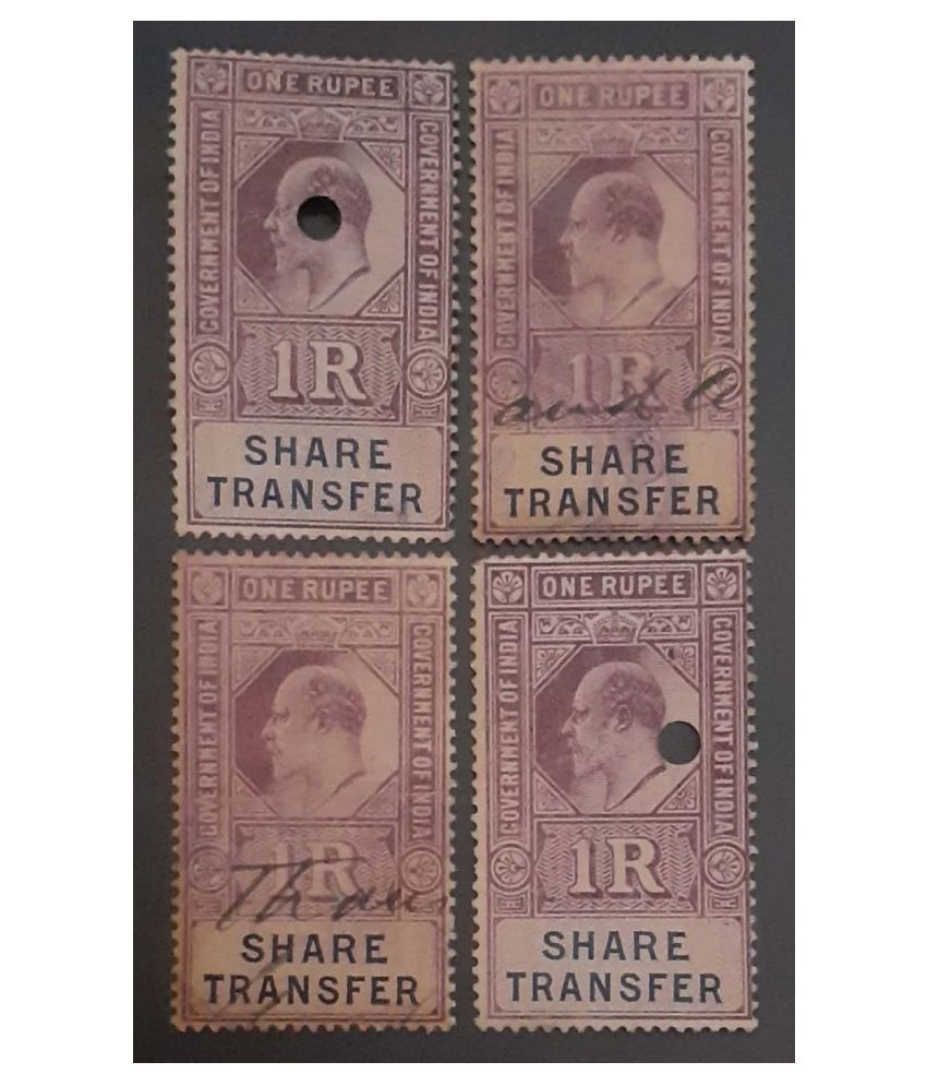     			Extremely Rare Old Vintage British India King Edward VII One Rupee Share Transfer Lot of 4 Stamps,,,,Collectible