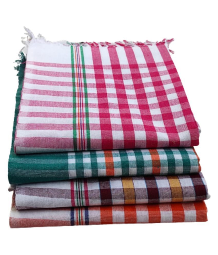     			KAKUMANU - Multicolor Cotton Checks Bath Towel (Pack of 4)