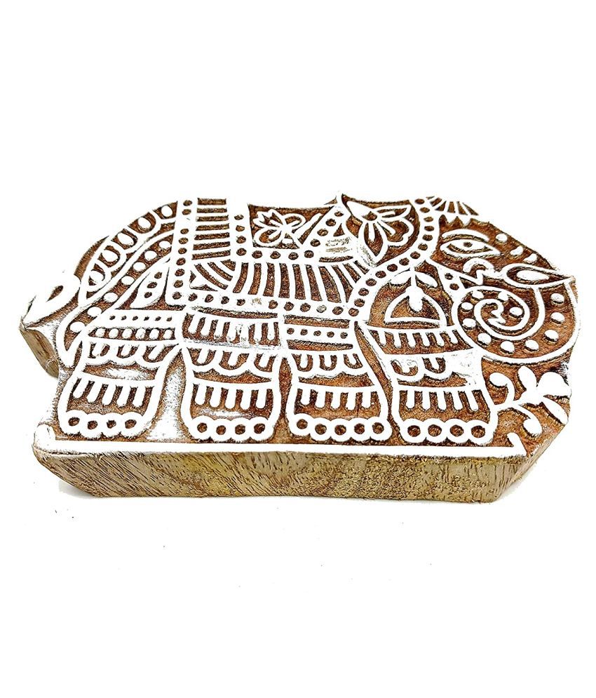     			PRANSUNITA Wooden Printing Blocks – 6 Hand Carved Attractive Shapes for Fabric Printing, Clay Pottery, Crafts, Body Tattoo, Scrapbook Print and More (Elephant Design)