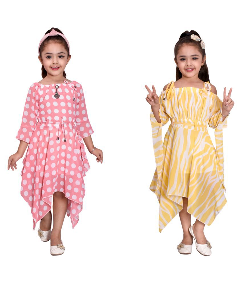     			High Fame Combo of 2 Girls' Casual Midi Dresses