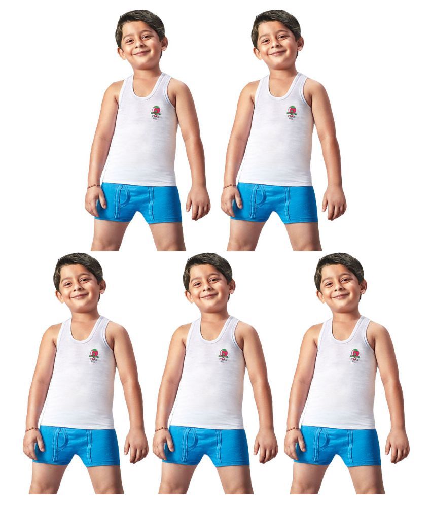     			Dixcy Josh Fine Cotton White Sleeveless Vests for Kids/Boys - Pack of 5