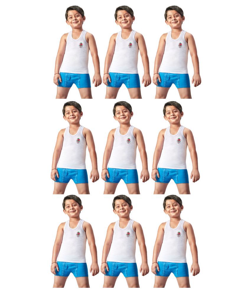     			Dixcy Josh Fine Cotton White Sleeveless Vests for Kids/Boys - Pack of 9